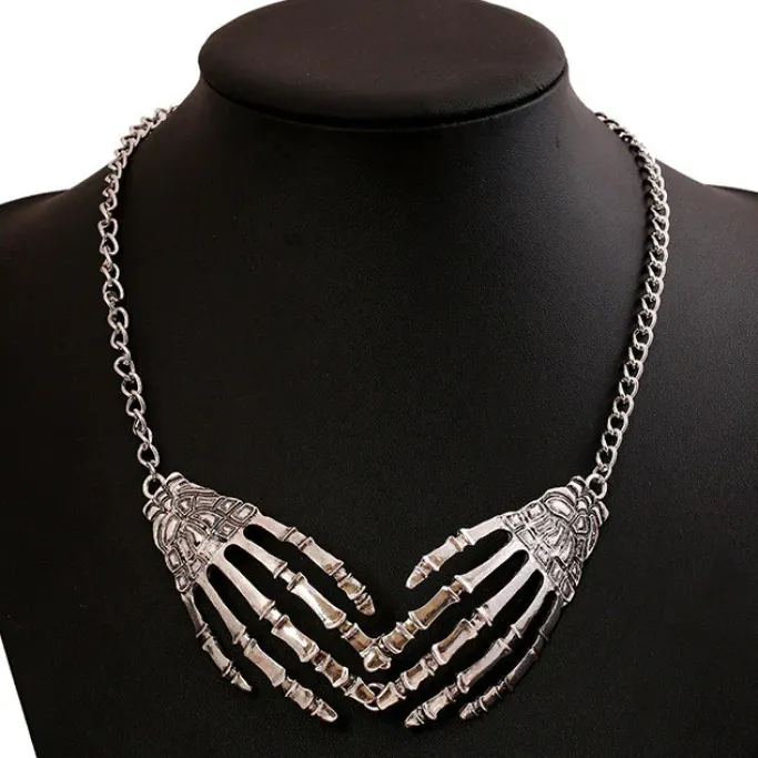 Gothic and Steampunk Jewellery Skeleton Hands Necklace