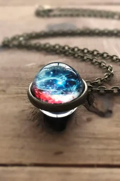 Gothic and Steampunk Jewellery Small Galaxy Sphere Pendant Orange/Blue