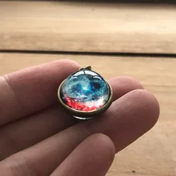 Gothic and Steampunk Jewellery Small Galaxy Sphere Pendant Orange/Blue
