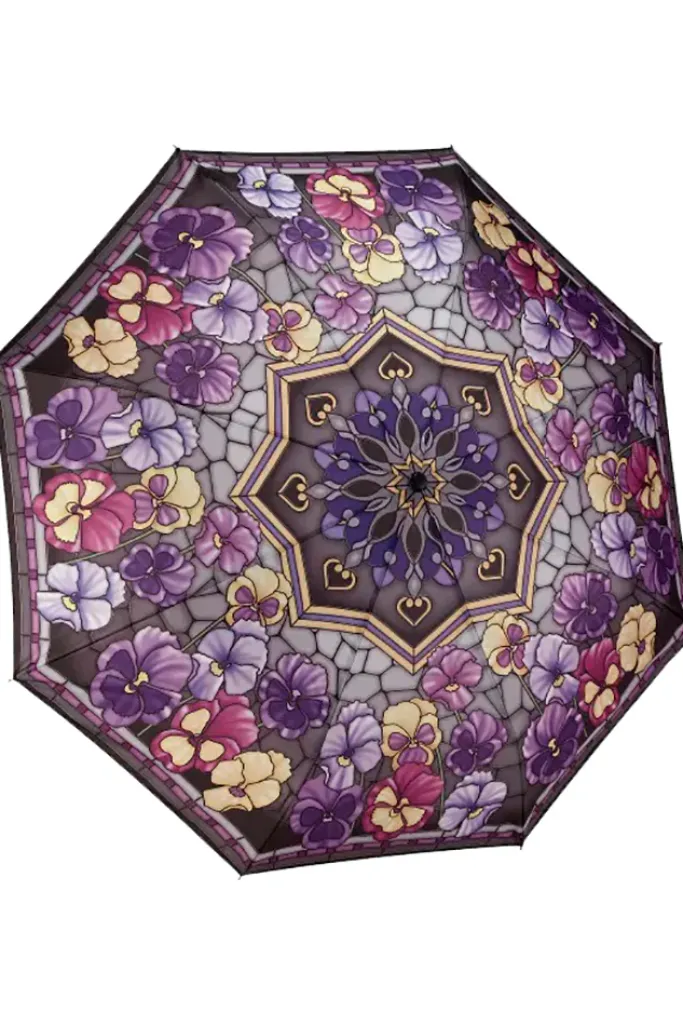 Soake Stained Glass Pansies Folding Umbrella