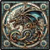 Oakhart Industries Steampunk Blue Dragon Coaster Art038
