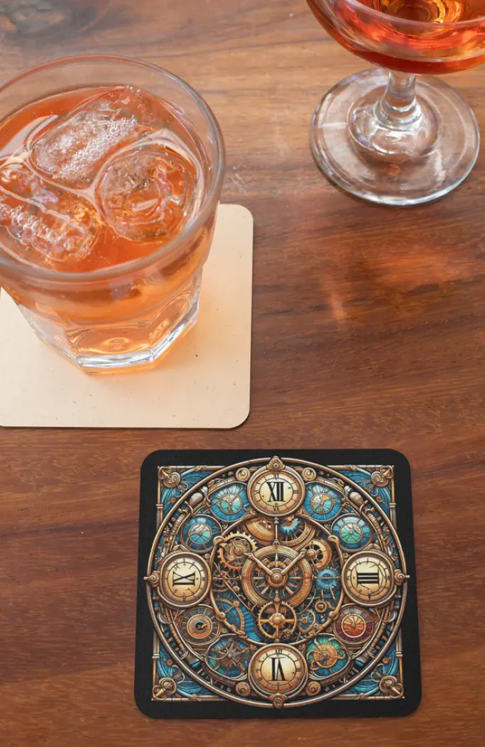 Oakhart Industries Steampunk Cog Clock Coaster Art036