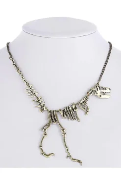 Gothic and Steampunk Jewellery Steampunk Dinosaur Skeleton Necklace Antique Goldtone