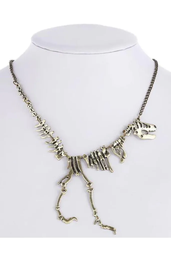 Gothic and Steampunk Jewellery Steampunk Dinosaur Skeleton Necklace Antique Goldtone