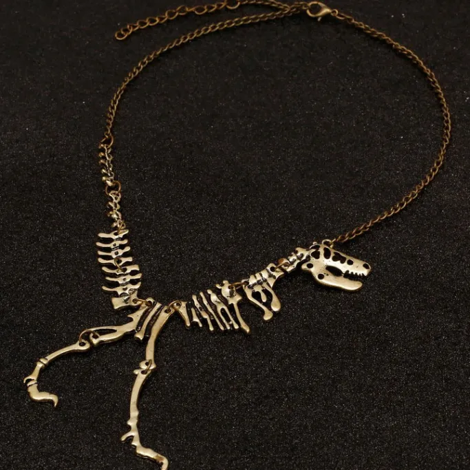 Gothic and Steampunk Jewellery Steampunk Dinosaur Skeleton Necklace Antique Goldtone