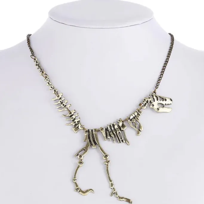 Gothic and Steampunk Jewellery Steampunk Dinosaur Skeleton Necklace Antique Goldtone