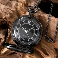 Pocketwatches Steampunk Gunmetal Pocket Watch with Gears on Necklace Chain