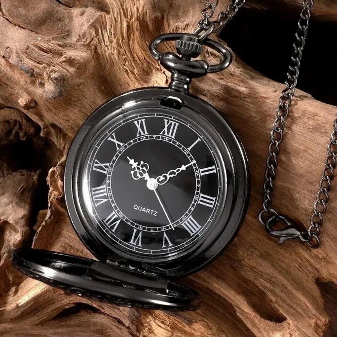 Pocketwatches Steampunk Gunmetal Pocket Watch with Gears on Necklace Chain