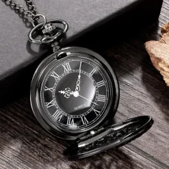 Pocketwatches Steampunk Gunmetal Pocket Watch with Gears on Necklace Chain