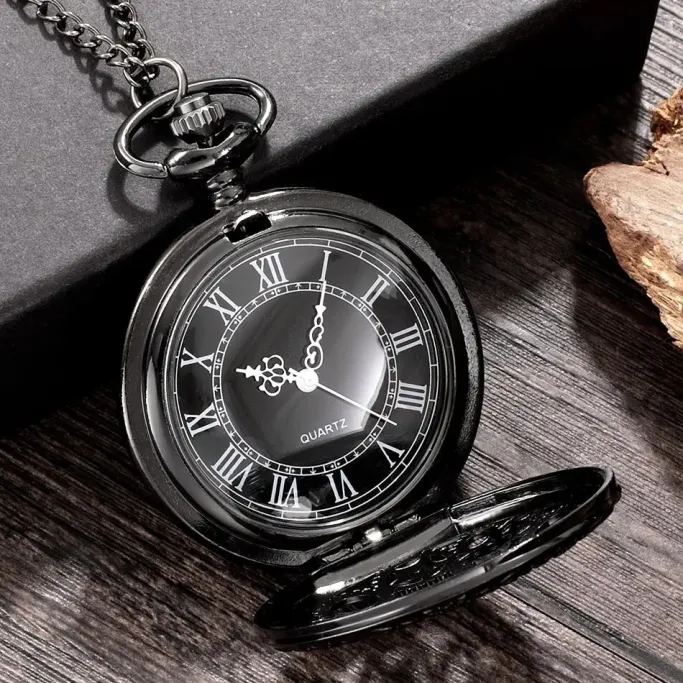 Pocketwatches Steampunk Gunmetal Pocket Watch with Gears on Necklace Chain