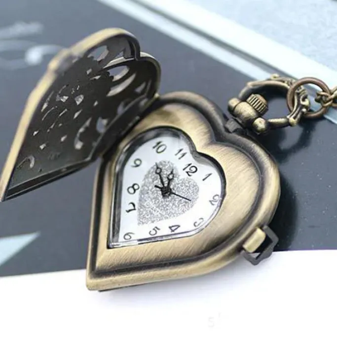 Pocketwatches Steampunk Heart Shaped Necklace Pocket Watch