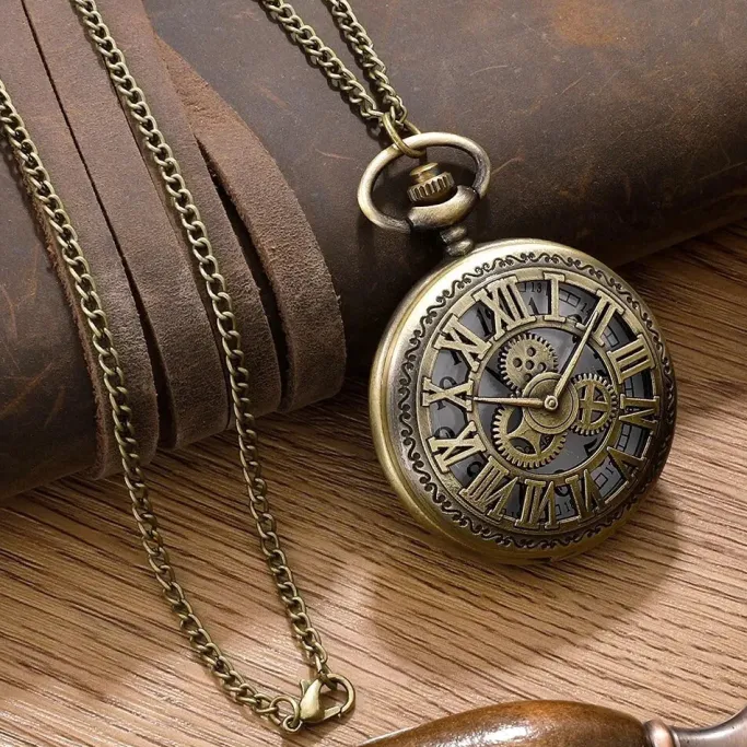 Pocketwatches Steampunk Pocket Watch with Gears and Clock Face Design