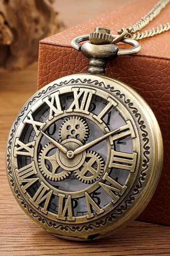 Pocketwatches Steampunk Pocket Watch with Gears and Clock Face Design