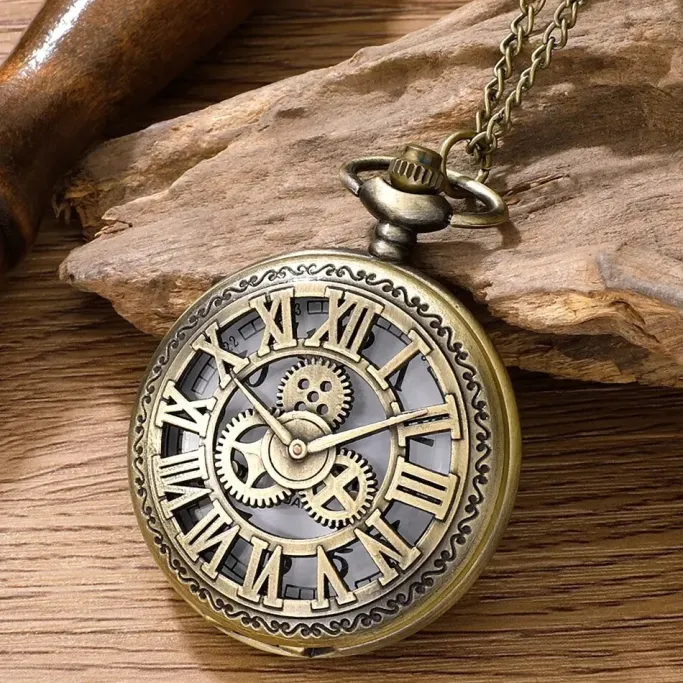 Pocketwatches Steampunk Pocket Watch with Gears and Clock Face Design