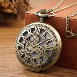 Pocketwatches Steampunk Pocket Watch with Gears and Clock Face Design
