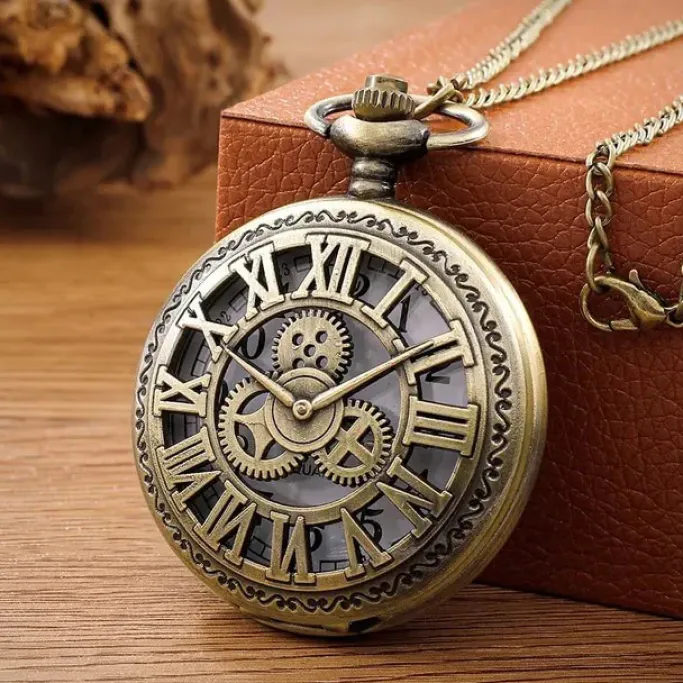 Pocketwatches Steampunk Pocket Watch with Gears and Clock Face Design