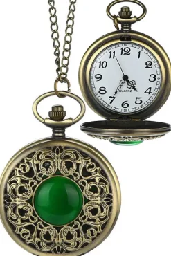 Pocketwatches Steampunk Pocket Watch with green Cabochon