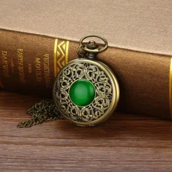 Pocketwatches Steampunk Pocket Watch with green Cabochon