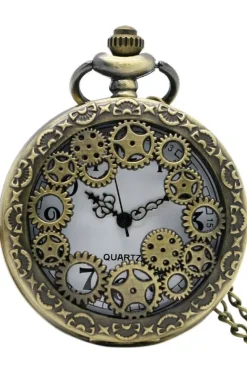 Pocketwatches Steampunk Pocket Watch with Gears on Necklace Chain