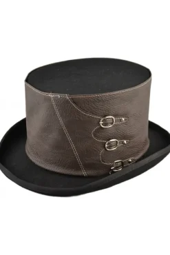 Euro Accessories Steampunk Top Hat Faux Leather Band