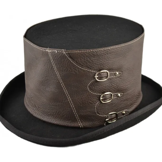 Euro Accessories Steampunk Top Hat Faux Leather Band