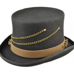 Euro Accessories Steampunk Top Hat with Faux Leather Hat Band and Chains