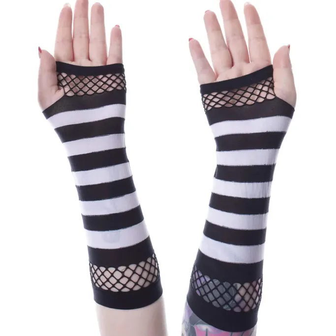 Innocent Clothing Striped Mesh Gloves Black/White