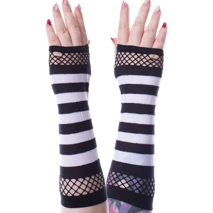 Innocent Clothing Striped Mesh Gloves Black/White