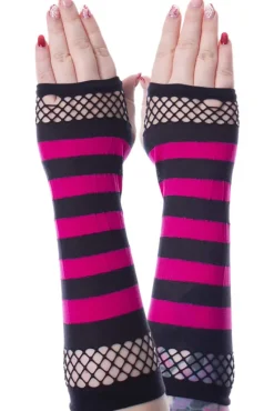Innocent Clothing Striped Mesh Gloves Black/Pink
