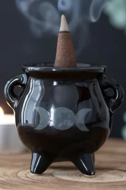 Something Different Triple Moon Cauldron Ceramic Incense Holder