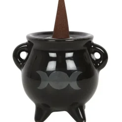 Something Different Triple Moon Cauldron Ceramic Incense Holder