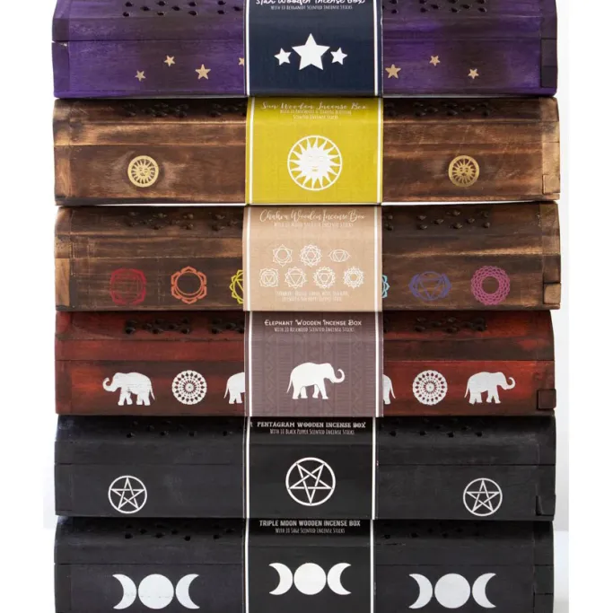 Something Different Triple Moon Wooden Sage Incense Box Set
