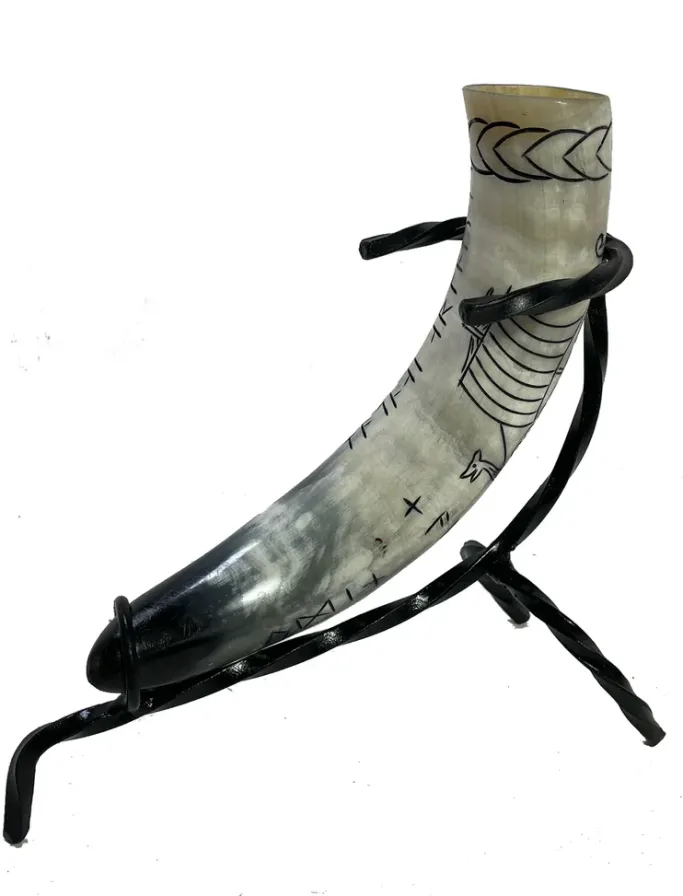 Angel Clothing Viking Drinking Horn with Viking Longship and Runes Design (S)