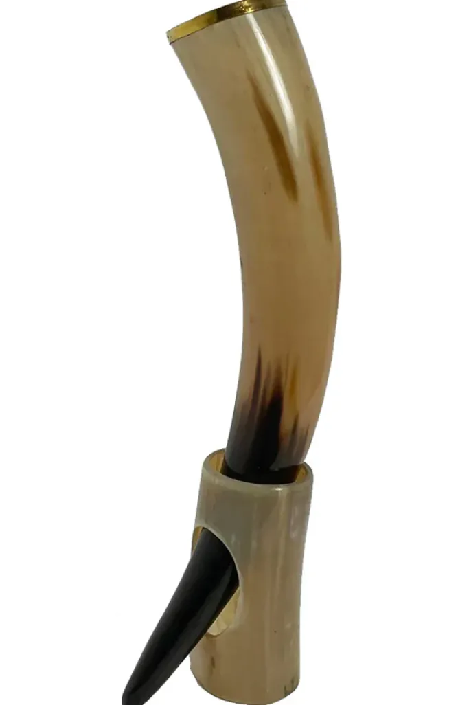 Angel Clothing Viking Drinking Horn with Horn Stand and Metal Banding