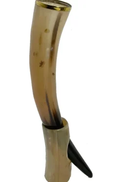Angel Clothing Viking Drinking Horn with Horn Stand and Metal Banding