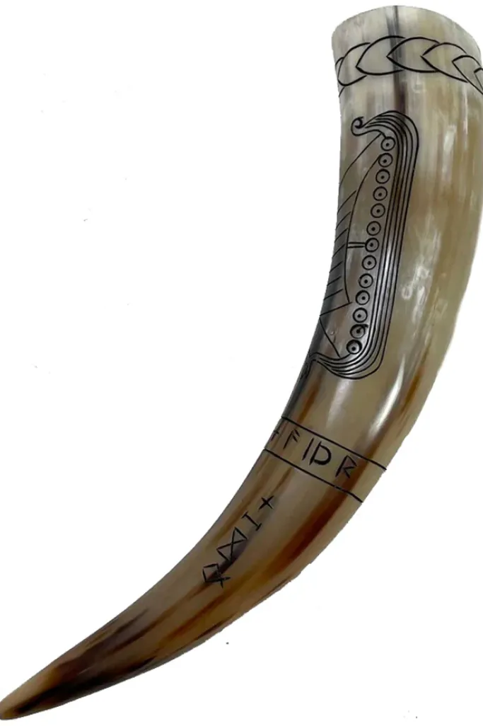 Angel Clothing Viking Drinking Horn with Viking Longship and Runes Design (M)