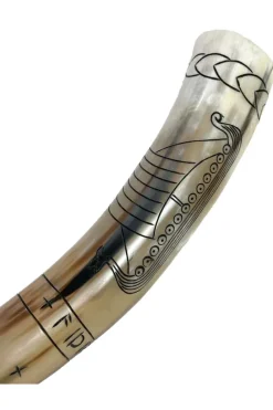 Angel Clothing Viking Drinking Horn with Viking Longship and Runes Design (M)