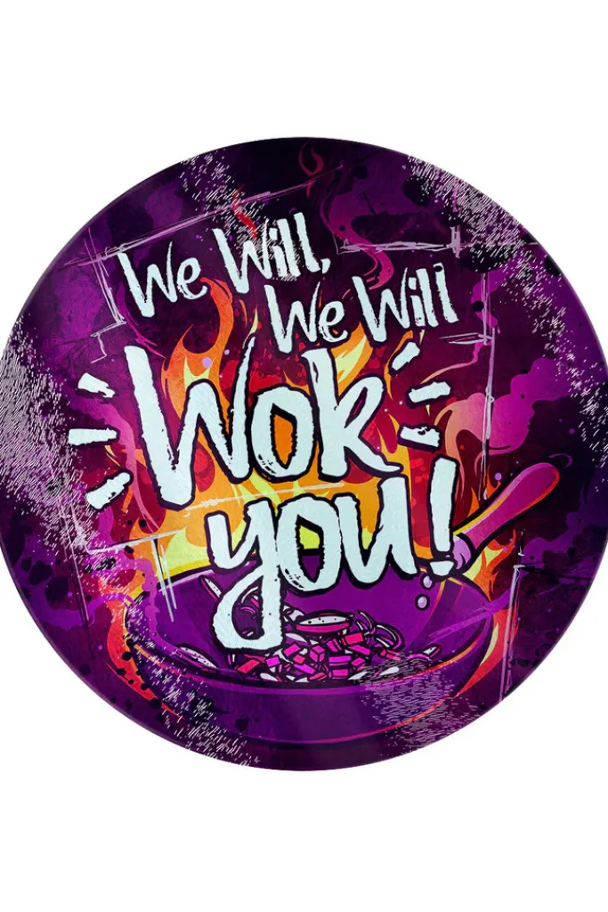 Grind We Will Wok You Glass Chopping Board