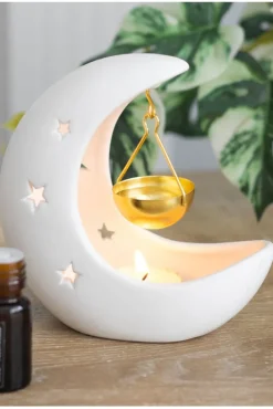 Something Different White Crescent Moon Hanging Oil Burner