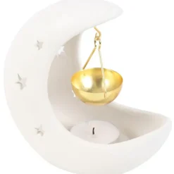 Something Different White Crescent Moon Hanging Oil Burner