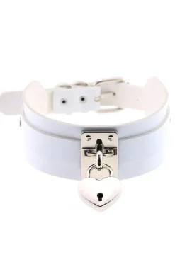 Gothic Collars White Heart Padlock Collar
