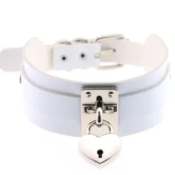 Gothic Collars White Heart Padlock Collar