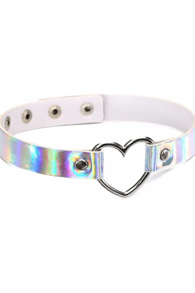Gothic Collars White Holographic Heart Choker