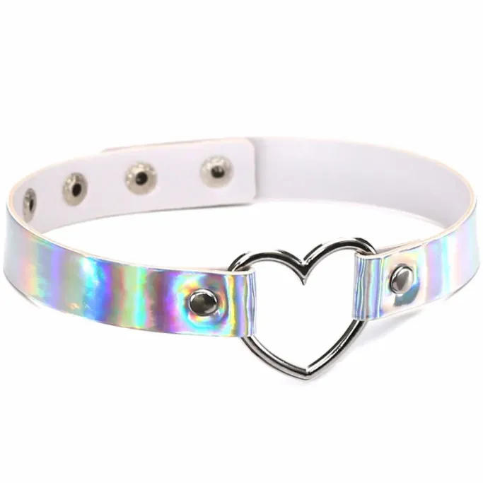 Gothic Collars White Holographic Heart Choker