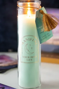 Something Different White Sage Tube Candle with Clear Quartz Crystals