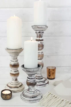 Something Different Whitewash wooden candle stand 30cm