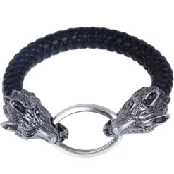Gothic and Steampunk Jewellery Wolf Head Rope Bracelet