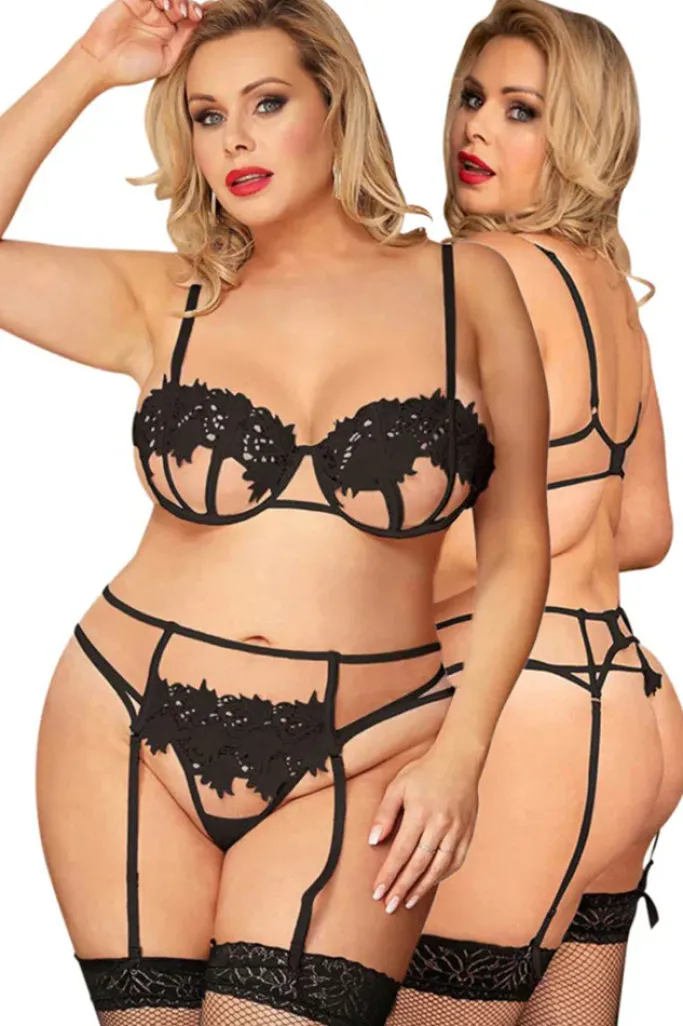 Yesx Plus Size Black Lingerie Set