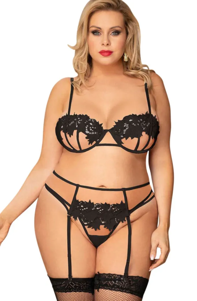 Yesx Plus Size Black Lingerie Set