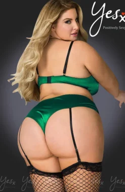 Yesx Plus Size Black/Emerald Bra Set